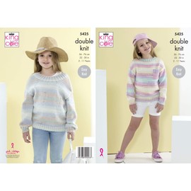 King Cole 5425 Knitting Pattern Girls Easy Knit Jumpers in Beaches DK,Multicolor,22" - 30" chest