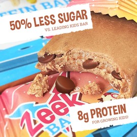 ZEEK BAR - Kids Protein Bars - 50% Less Sugar, 8g Protein - All Natural, Non-GMO, Gluten Free - Cosmic Cookie Dough, 12 Count