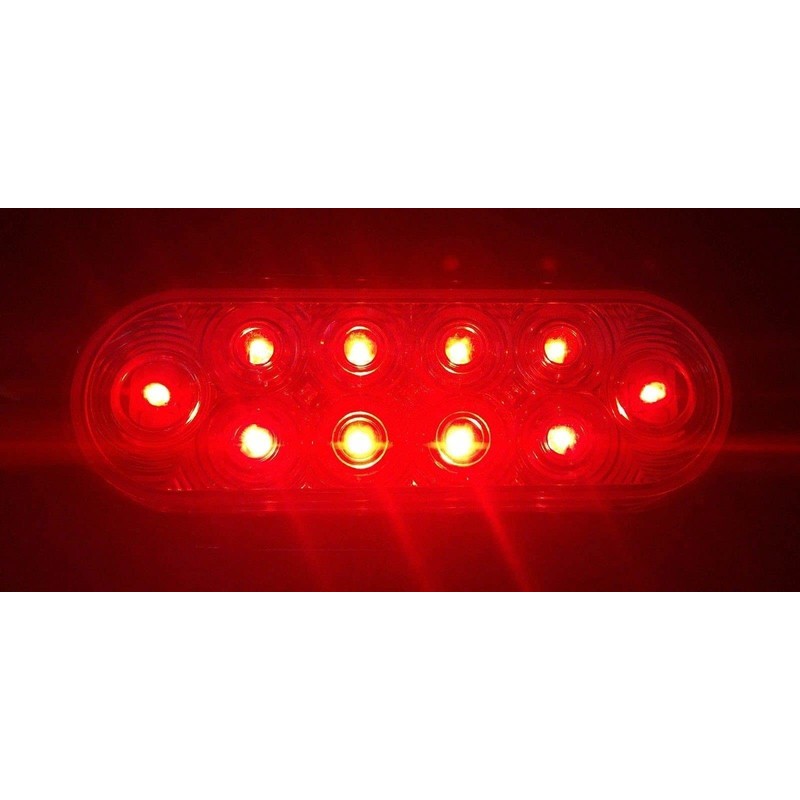 4pcs 6" Oval Chrome Bezel Trailer Truck Red 10 LED