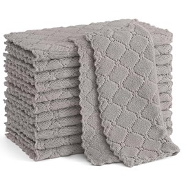 smiry Mricrofiber Cleaning Cloths, 12 Pack Extra Soft and Absorbent Kitchen Towels, 10" x 10" Lint-Free Streak-Free Reusable Cloths for Kitchen, Dish, Glasses, Household Cleaning, Grey