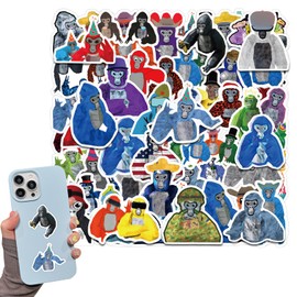 Gorilla Stickers for Kids, 60pcs Multicolored Gorilla Stickers Funny Waterproof Vinyl Sticker Cartoon Chimpanzee Decals Sticker for eens Boys Girls Laptop Water Bottle Phone Flasks Luggage Scrapbook