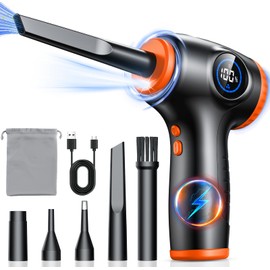 Niweya Compressed Air Duster for PC, Rechargeable Electric Air Duster with LED Light & Power Display, 3 Speeds Max 90000RPM Cordless Air Blower Duster with 5 Switchable Nozzles for Keyboard Car