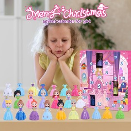 Princess Advent Calendar 24 Day Countdown Toy with Dress Up Clothes Perfect Christmas Gifts for Girls Aged 3 to 8 Interactive Play Set for Holiday Season Fun and Imagination