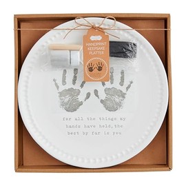 Mud Pie 10" Dia Handprint Keepsake Platter, White