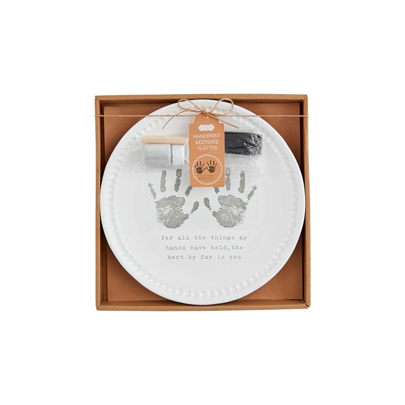 Mud Pie 10" Dia Handprint Keepsake Platter, White