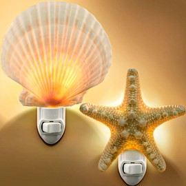 2 Piece Seashell Night Light Sea Animal Light Plug in Seashells and Sea Animal Plug in Night Light Beach Theme Bathroom Decor Seashell Lamp for Bedroom Bathroom Kitchen Home Decor
