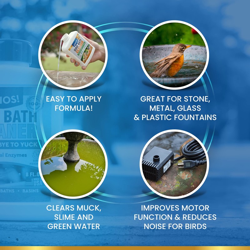 ADIOS! Bird Bath Cleaner for Outdoor Fountains and Bowls, Safely