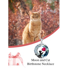 TOUPOP Cat Necklace with July Birthstone Ruby Jewelry for Women 925 Sterling Silver Moon Cat Pendant Necklace with Blue Crystal Chritmas Anniversary Birthday Gifts for Her