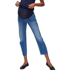 Motherhood Maternity Women's Stretch Secret Fit Over The Belly Straight Leg Pregnancy Jeans, Medium Wash, Large