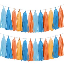 AimtoHome Orange and Blue Paper Tassel, 20 Pack, Party Decorations for Birthday, Baby Shower, Sprot Game,Graduation