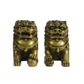 ILEWEI Guardian Lions Statues Beijing Foo Dogs Statues Feng Shui Wealth Protection Figurine Table Art Home Decor Gifts Collectible (Bronze)