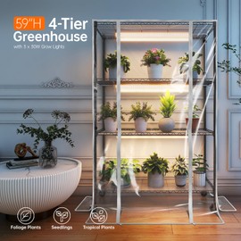 Bstrip Indoor Greenhouse with Grow Light, Plant Stand with 3 Pack Full Spectrum Plant Lights , 3 Color Modes, Plant Shelf with Tent for Indoor Plant, Seed Starting, Seed Tray, 23.5"x13.8"x59"