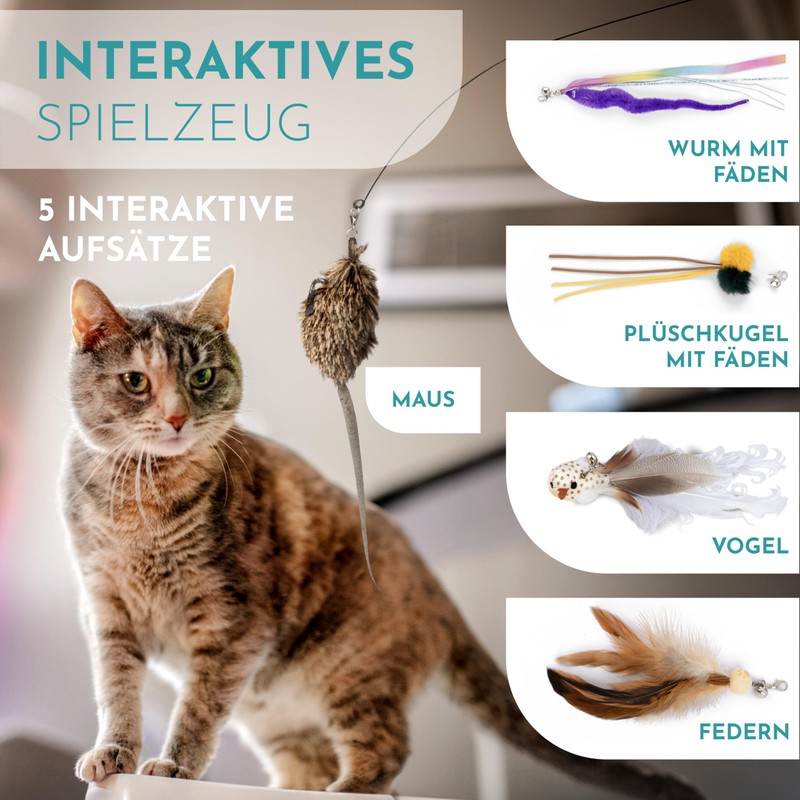 LENOK Cat Fishing Toy with Suction Cup and Feathers -