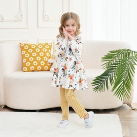Aimaopao Toddler Baby Girls Fall Winter Clothes Set Little Girls Floral Tunic Tops Pants Outfits Clothing Yellow Floral 4T