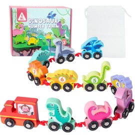 Montessori Dinosaur Toys for 2-4 Year Olds – Wooden Train Set with Storage Bag and Playmat, Educational Toy for Toddlers Boys & Girls