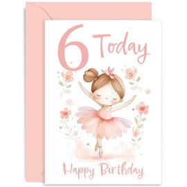 6th Birthday Card for Girl - Daughter Birthday Card Age Six - Milestone Baby Greeting Cards 6 Year Old - Cute Pink Ballerina Girl Birthday Card for Kids - Ballet Sixth Bday