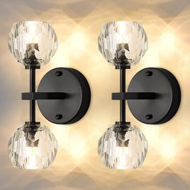 HAIXIANG 20W LED 2 Packs Wall Sconces Crystal Glam Wall Light Interior Lighting for Dining Living Bedroom Wall Black Vanity Lighting Fixture with 3000K Warm Light G9 Bulbs
