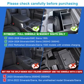 EDBETOS 2022+ Refreshed Full Console Tray Compatible with 2023-2026 GMC Sierra 1500/Chevy Silverado 1500 and 2024 2025 2026 2500HD 3500HD Organizer Storage (Full Console w/Bucket Seats ONLY), Black