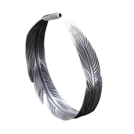 Pingyongchang Feather Bracelet Vintage Silver Adjustable Feather Bracelet Charm Bracelet Simple Retro Cuff Jewelry for Women Men-silver