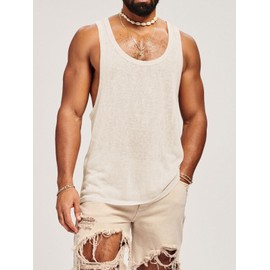 Runcati Mens Workout Tank Tops Sleeveless Shirt Muscle Gym Bodybuilding Fitness Training Loose Fit T Shirts Beige