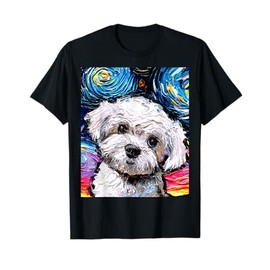 Maltipoo Portrait Starry Night Dog Cute Maltese Art by Aja Men Women Girls Kids T-Shirt