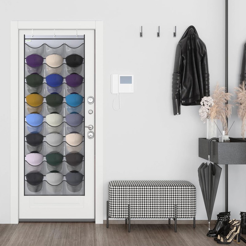 Unjumbly Baseball Hat Rack, 24 Pocket Over-The-Door Hat Organizer with