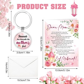 DPKOW Islamic Eid Gifts for Mum, Eid Mubarak Card for Mum, Mothers Day Birthday Gifts for Mum, Eid Card Keyring Gifts Heaven Lies Beneath The Mother's feet, Eid Mubarak Greeting Card with Envelope