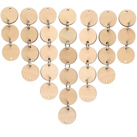 Bememo 100 Pieces Round Wooden Discs with Holes Birthday Board Tags and 100 Pieces 15 mm Rings for Arts and Crafts (3.8CM)