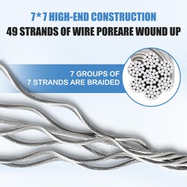 1.5mm Wire Rope, 304 Stainless Steel Wire Cable with Aluminum Crimping Loop, 30m Stainless Steel Hanging Cable 7x7 Cross Section for Picture Hanging, Clothes Line