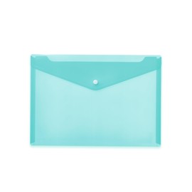 HERMA 20077 Document Wallet, A4 Transparent Turquoise, Small Transparent Pockets Envelope with Press Stud, Plastic Envelope for School, University, Office, Travel