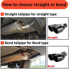 MOCNT Car Exhaust Tail Pipe Stainless Steel Car Exhaust End Pipe Muffler Tip Car Modified Thickened Tailpipe End Throat Dual Outlet End Tailpipe 63mm Black Bend