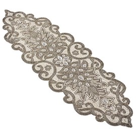 Fennco Styles Beaded Scroll Motif Table Runner - 2 Colors (Silver)