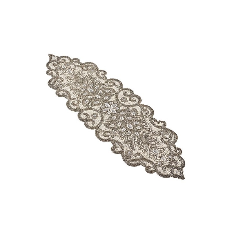 Fennco Styles Beaded Scroll Motif Table Runner - 2 Colors