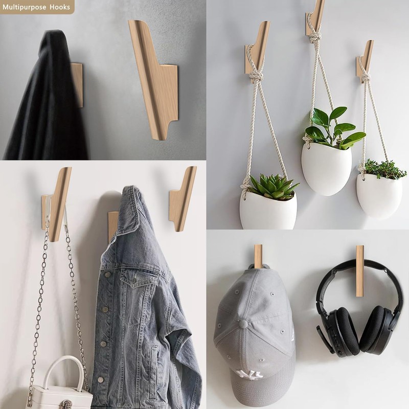 FCOWK Wall Hooks 4 Pack Coat Hooks Mounted Natural Wood
