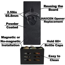 HAIICEN Magnetic Bottle Opener Wall Mount Beer Top Opener with Cap Catcher Bucket and Black Plate Stuck on Fridge Cooler RV
