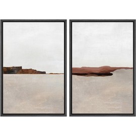 SIGNWIN Framed Canvas Print Wall Art Set Pastel Brown Paint Stroke Landscape Abstract Shapes Illustrations Minimal Decorative Boho Nordic Relax for Living Room, Bedroom, Office - 24"x36"x2 Black