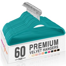 HOUSE DAY Mint Green Velvet Hangers 60 Pack, Non Slip Clothes Felt Hanger Heavy Duty for Coat, Premium Slim Space Saving Suit Hangers for Closet Organizer, 360° Rotating Silver Hook