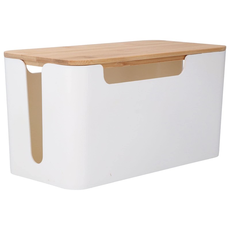 Small Cable Management Box with Wooden Lid TV Wires Routers