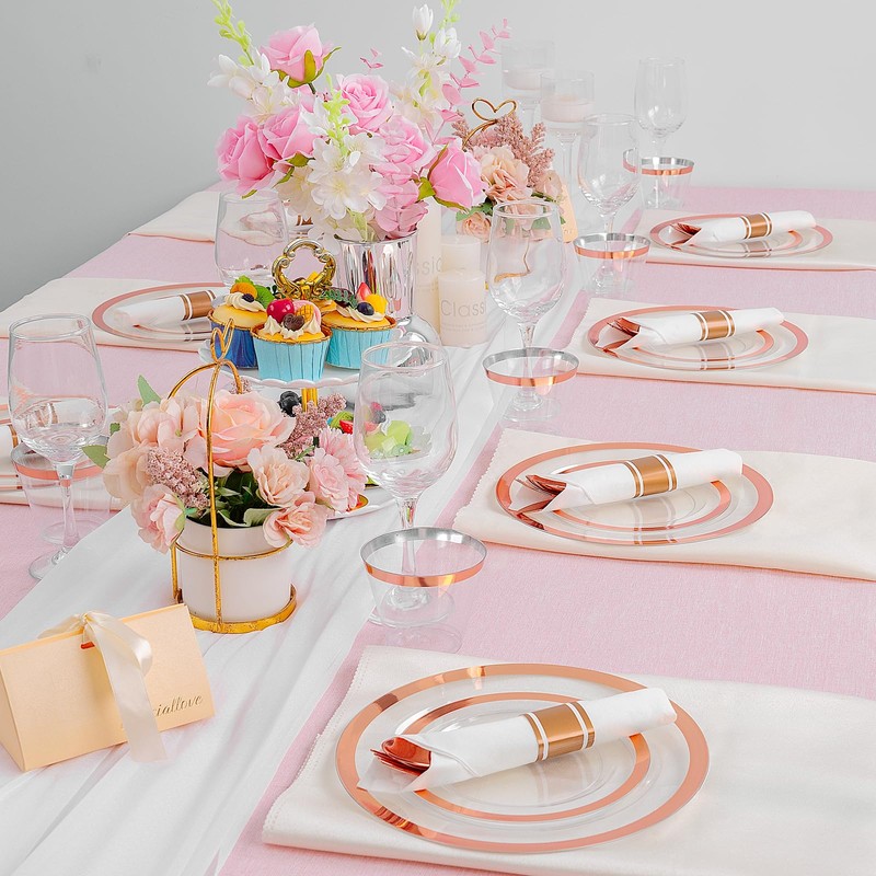 Liacere 350PCS Rose Gold Plastic Plates - Clear Plates with