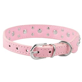 haoyueer Rhinestone Dog Collar, Cute Flower Rhinestone Cat Dog Collar Bling Collar PU Leather Collar Adjustable Sizes Small Medium Large (S, Pink)