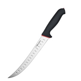 HALSENX 10" Butcher Knife - 1.4116 German Steel Curved Blade with Fluted Edge, Breaking Knife for Meat, BBQ, Steak - SoftGrip Handle & Finger Guard