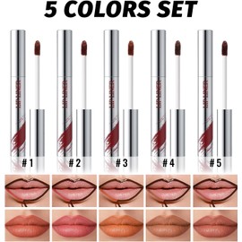 HOSAILY 5 Colors Peel Off Lip Liner Stain Set, Matte Finish Tattoo Lip Stain with Tweezer, Waterproof and Long Lasting High Pigmented Nude Peel Off Lip Tint Stain Makeup