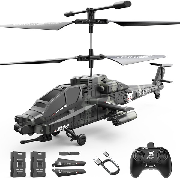 DEERC Apache RC Helicopter for Kids & Adults, Military Remote