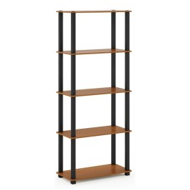 Furinno Turn-S-Tube Wood 5-Tier Shelf Display Rack in Light Cherry/Black