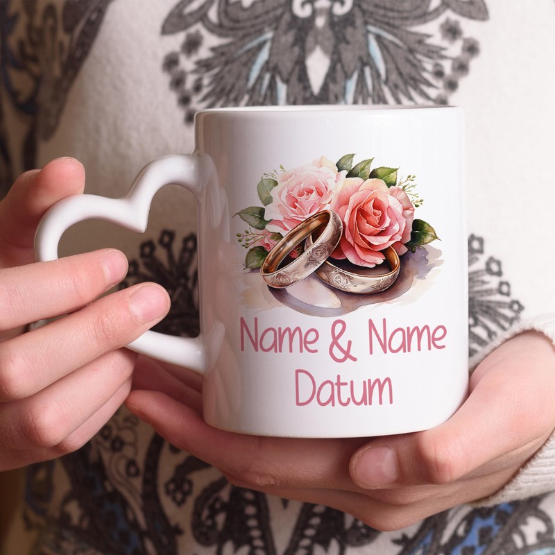 GRAZDesign Tasse Set mit 2 Herzhenkeln Tassen zur Hochzeit, Valentinstag,