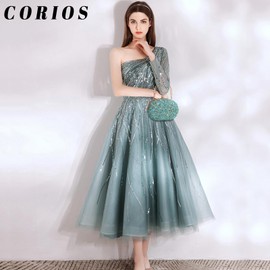 CORIOS Women Evening Bag Sequin Clutch Bag Bridal Wedding Purse Ladies Handbag With Detachable Chain Elegant Shoulder Bag Sparkly Weeding Prom Cocktail Banquet Party Crossbody Bag Blue Green