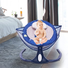 GXFCHYL Baby Rocker with Removable Crib Netting, 3-Point Harness, Bluetooth & USB, Electric Cradling Bouncer with 4 Swing Amplitudes & Timing Function for 0 to 20 Months, 0-20KGs Baby (Blue)