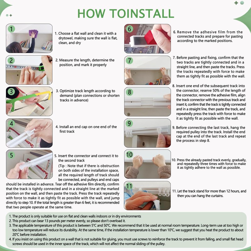 Ontrack Self Adhesive Curtain Track, Wall Track Set- No Drill,