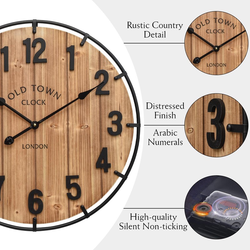 EMAX HOME Large Old Town Farmhouse Wall Clock 24 Inch