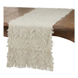 Occasion Gallery Ivory 100% Cotton Fringe Waffle Weave Kitchen Dining Table Runner, 16" X 72"
